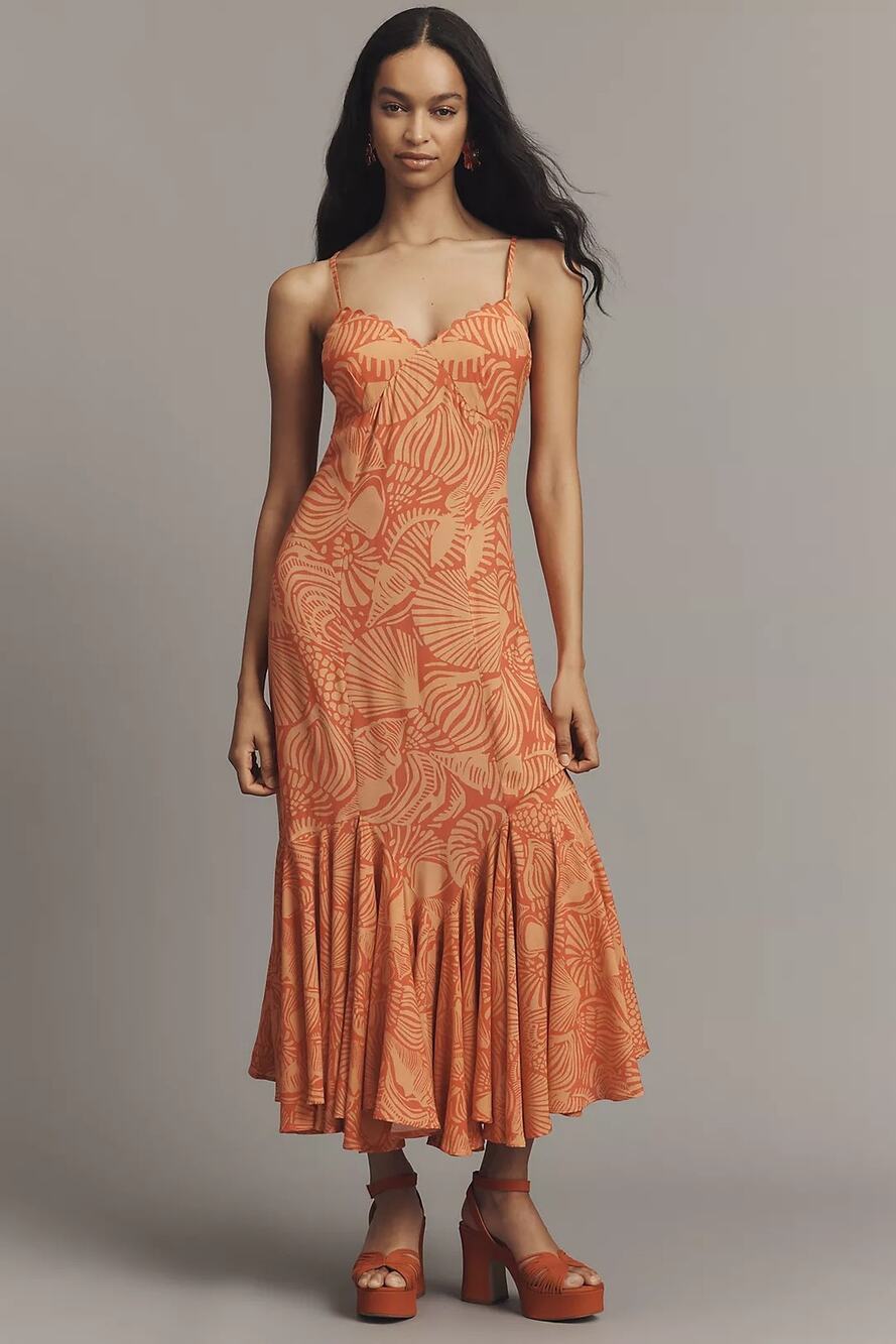 New Anthropologie Conditions Apply Ellianna Ruffled Slip Maxi Dress $188 X-LARGE